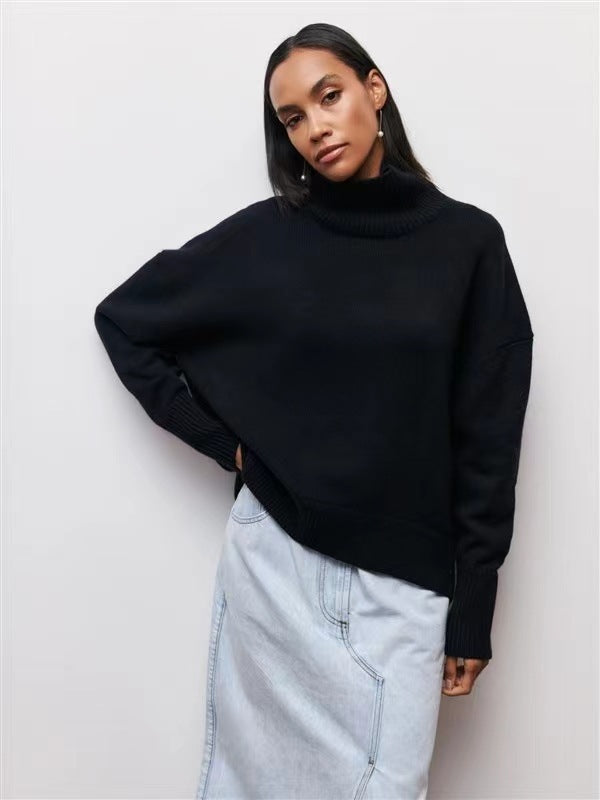 Vibrant Pink Oversized Turtleneck Knit Sweater | Women's Fuchsia High-Neck Party Pullover