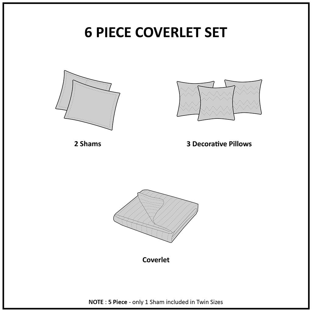 6 Piece Cotton Sateen Quilt Set with Throw Pillows Coral Full/Queen