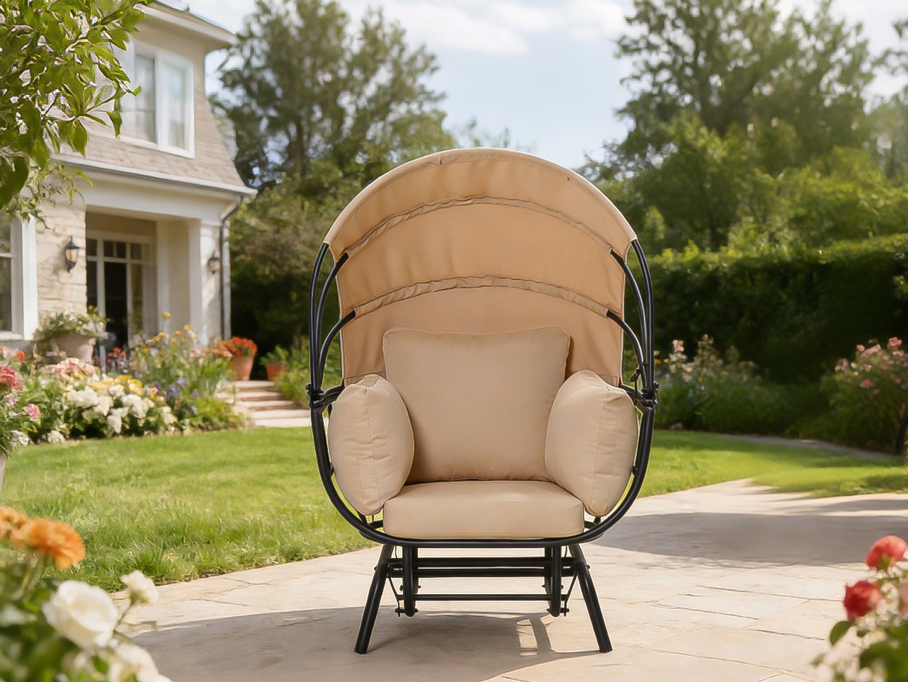 Sunnydaze Modern Luxury Egg Chair with Retractable Canopy - Taupe