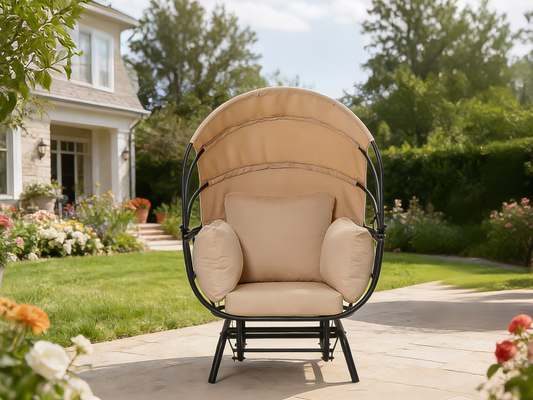 Sunnydaze Modern Luxury Egg Chair with Retractable Canopy - Taupe