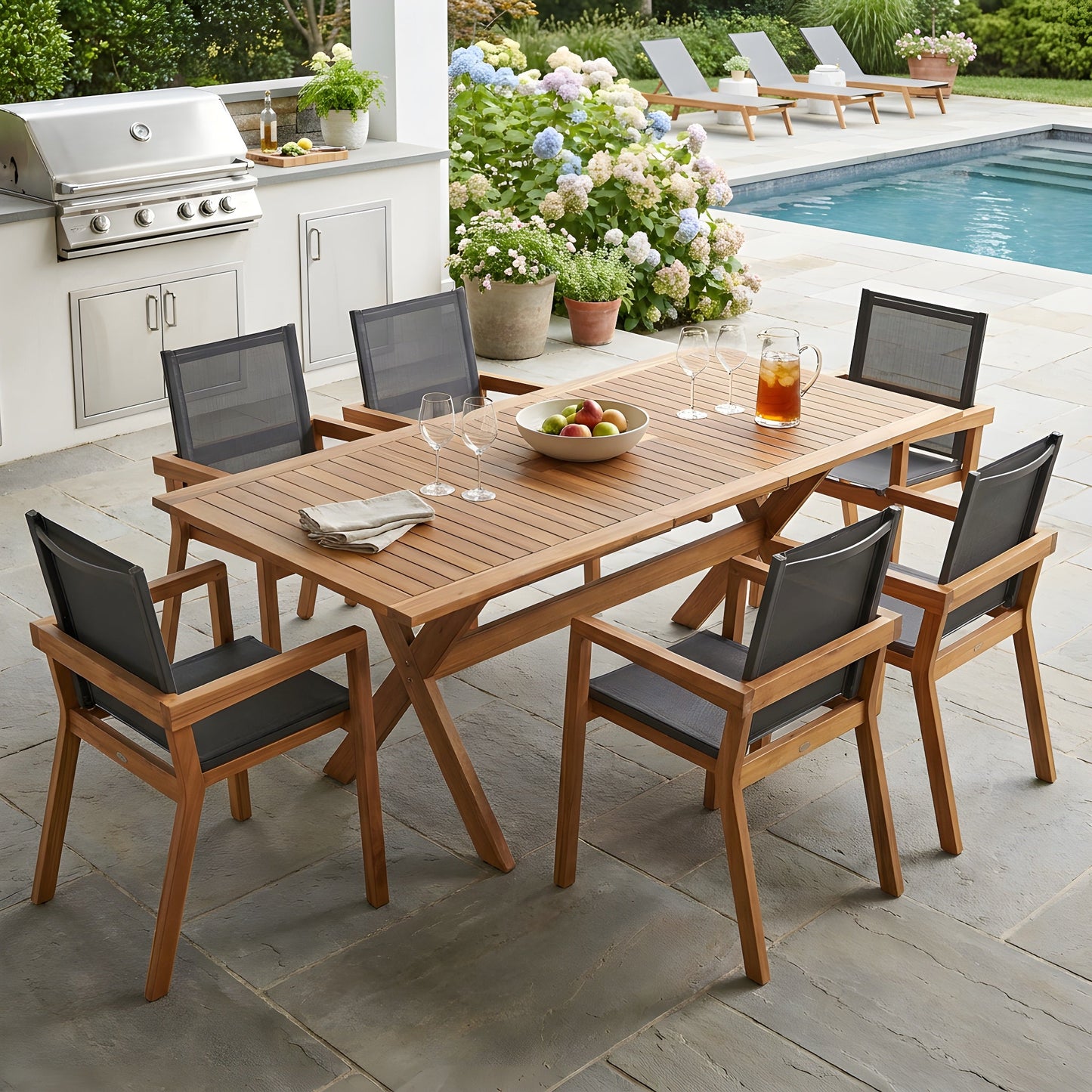 7-Piece Acacia Wood Outdoor Dining Set