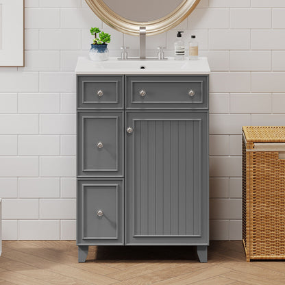 Transitional Style Bathroom Vanity Cabinet With Ceramic Sink