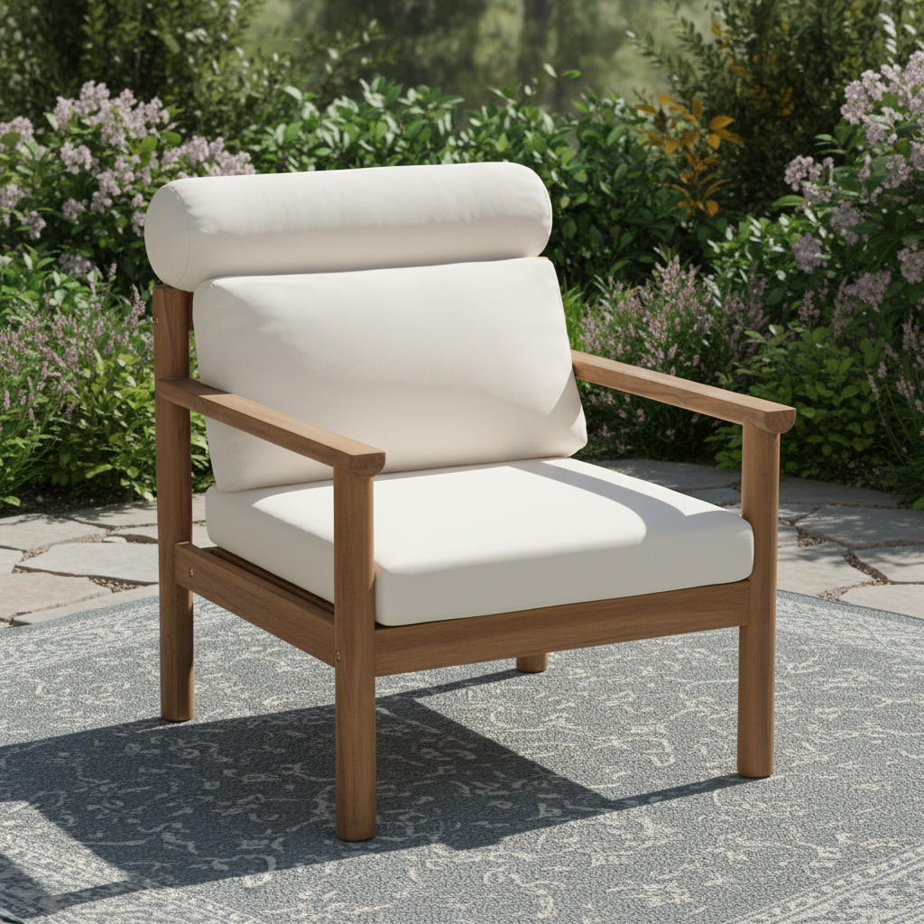 28" Mid-Century Modern Acacia Wood Outdoor Patio Chair
