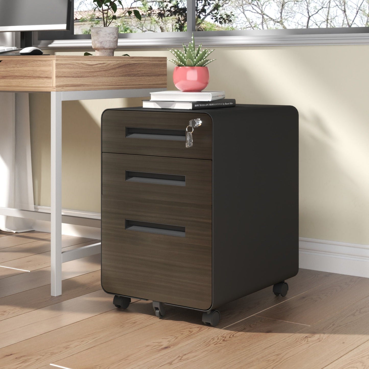 3-Drawer Mobile File Cabinet with Lock and Casters