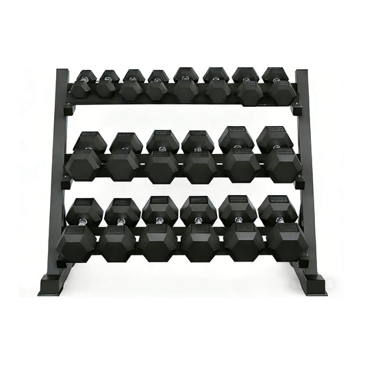 Rovix 450-Pounds Rubber Hex Dumbbell Set With Rack (SAK90714)