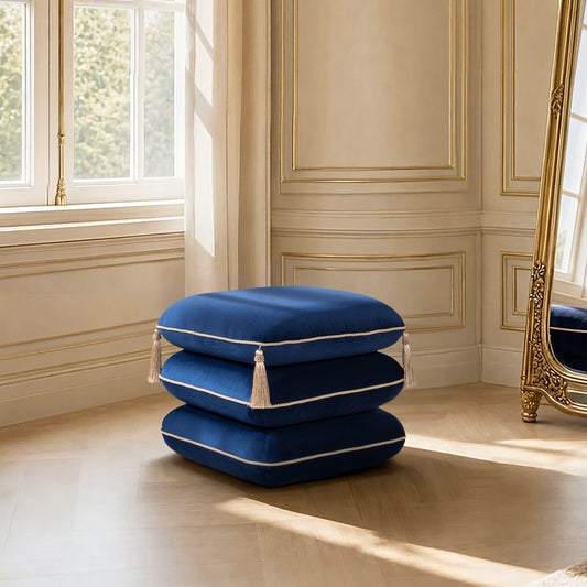 Monarch 19.5" Squared Upholstered Ottoman with Bullion Fringe