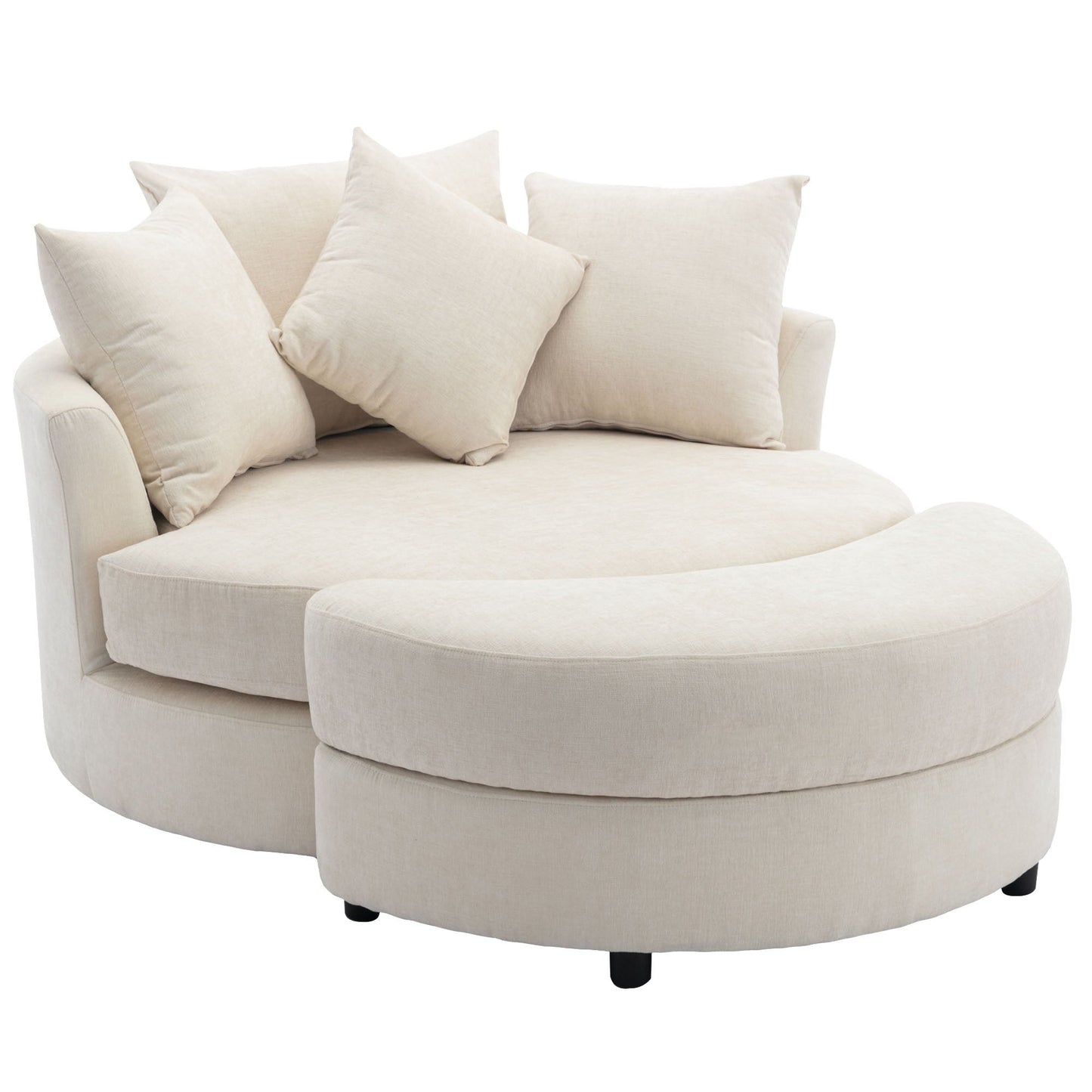 360° Swivel Accent Barrel Chair With Storage Ottoman & 4 Pillows, Modern Leisure Chair Round Accent For Living Room