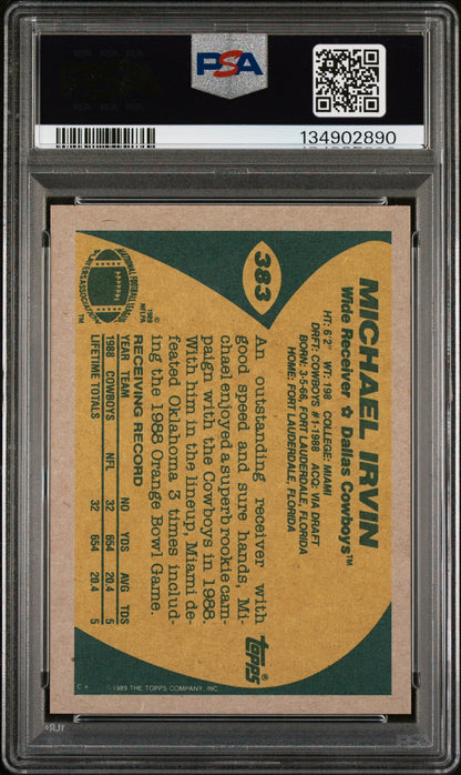 Graded 1989 Topps Michael Irvin #383 Rookie RC Football Card PSA 9 Mint