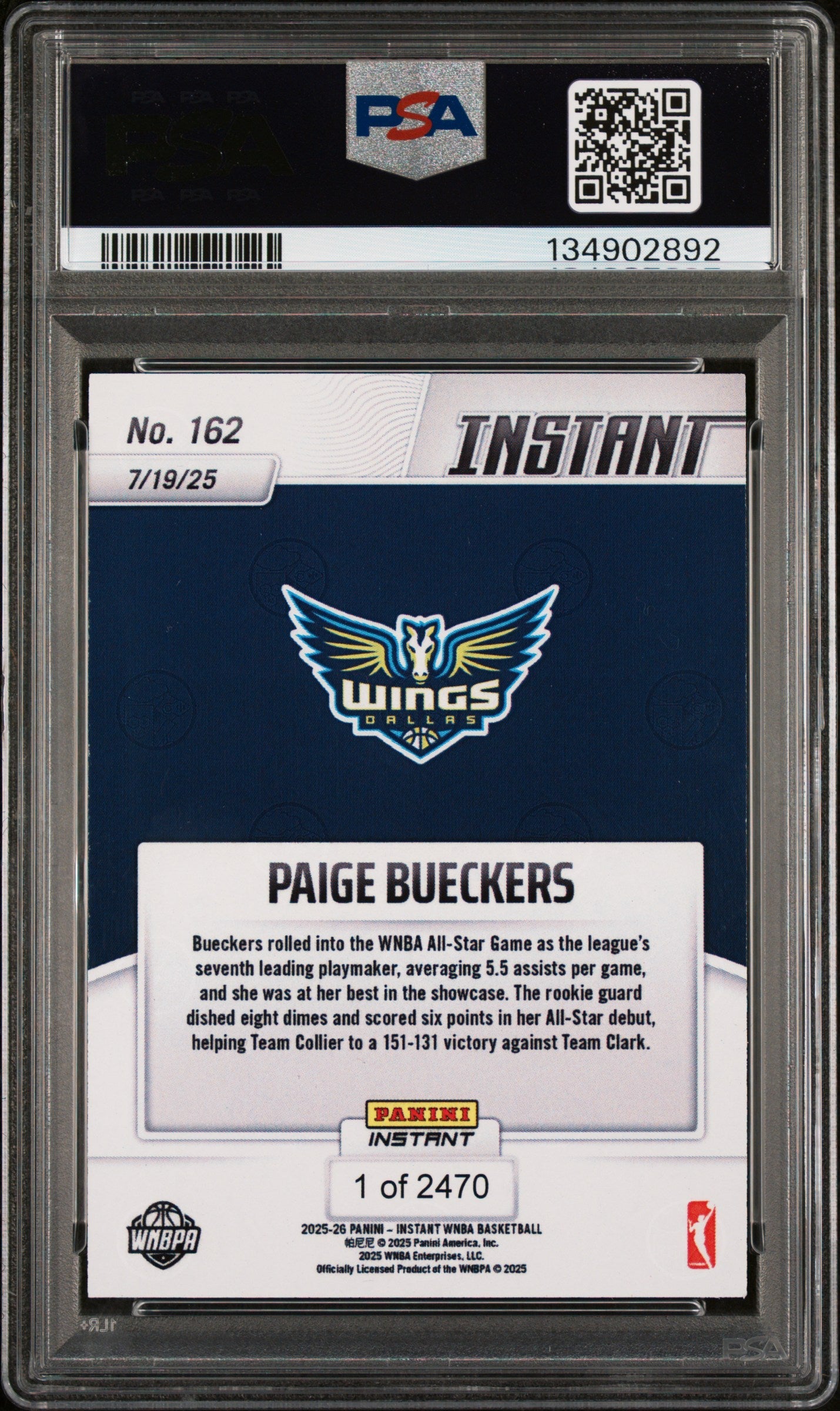 Graded 2025 Panini Instant Paige Bueckers #162 Rookie RC Basketball Card PSA 10 Gem Mint