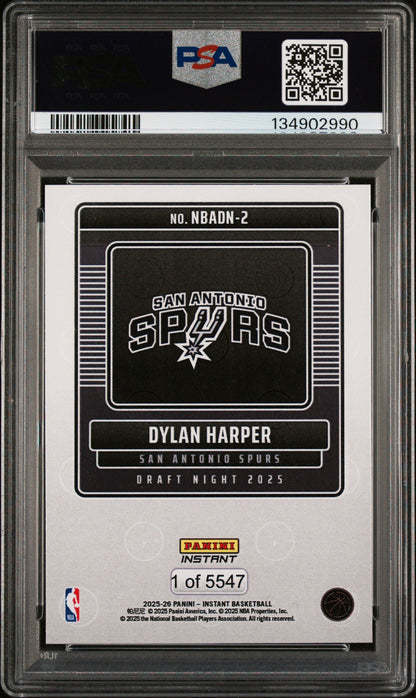 Graded 2025 Panini Instant Dylan Harper #2 Draft Night Rookie RC Basketball Card PSA 8 Near Mint