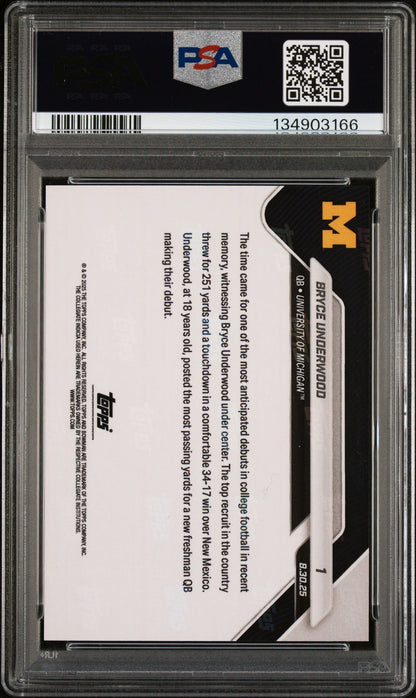 Graded 2025 Topps Bowman U Now Bryce Underwood #1 Gold Foil /50 Rookie RC Football Card PSA 10 Gem Mint