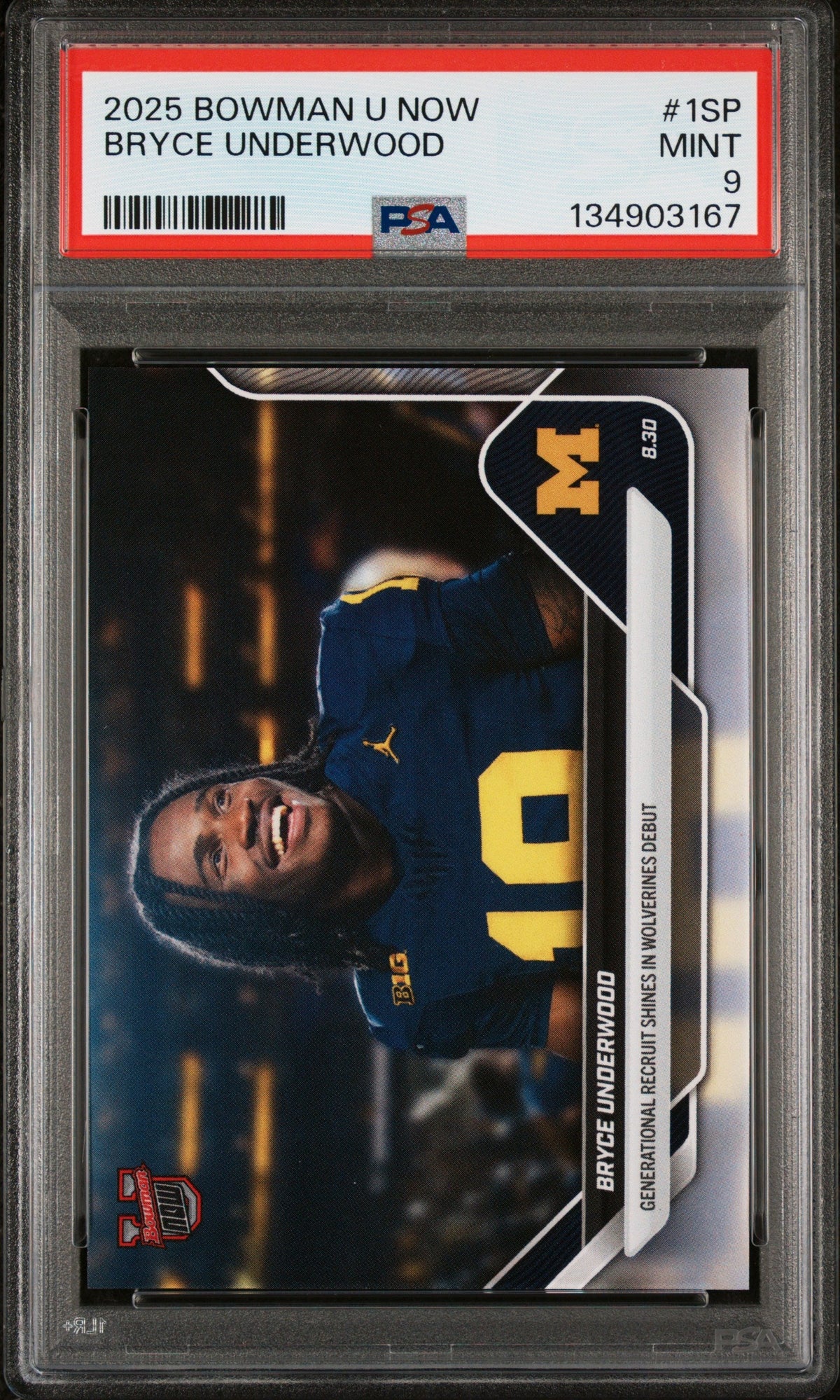 Graded 2025 Topps Bowman U Now Bryce Underwood #1SP Rookie RC Football Card PSA 9 Mint