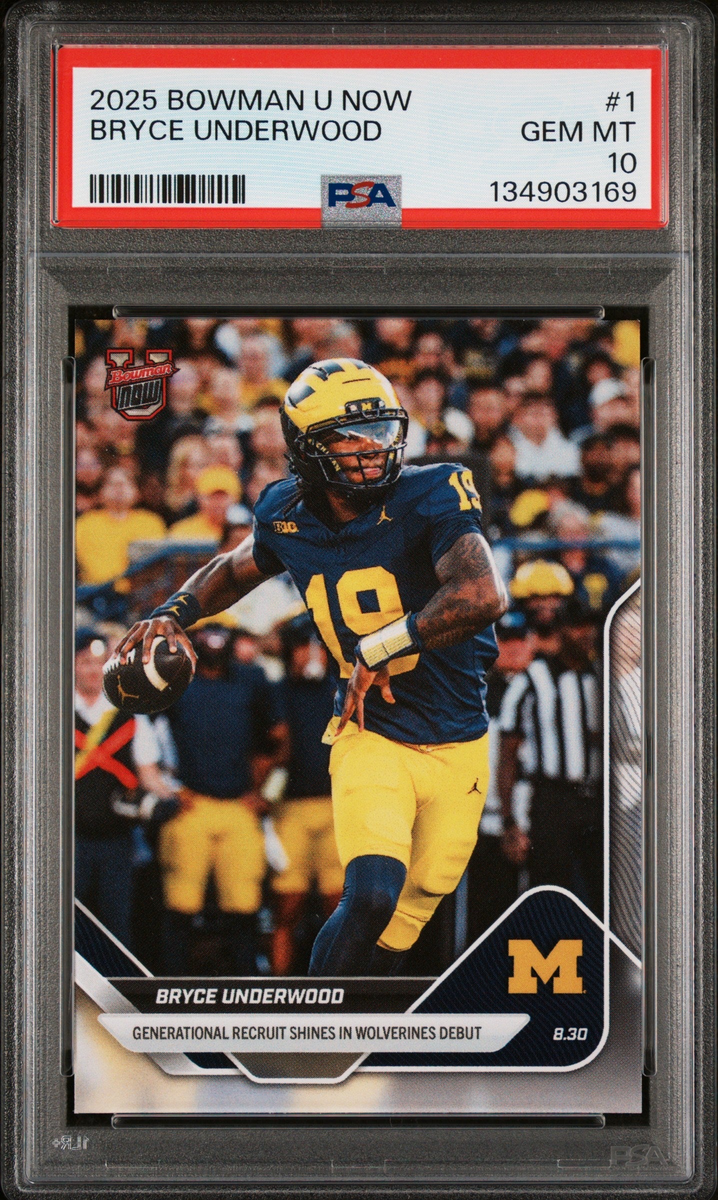 Graded 2025 Topps Bowman U Now Bryce Underwood #1 Rookie RC Football Card PSA 10 Gem Mint