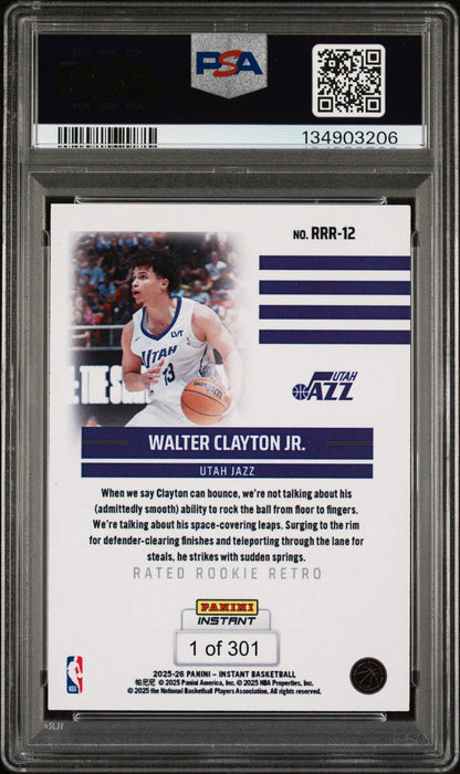 Graded 2025 Panini Instant Walter Clayton Jr. #RRR12 Rated Rookie Retro Rookie RC Basketball Card PSA 10 Gem Mint