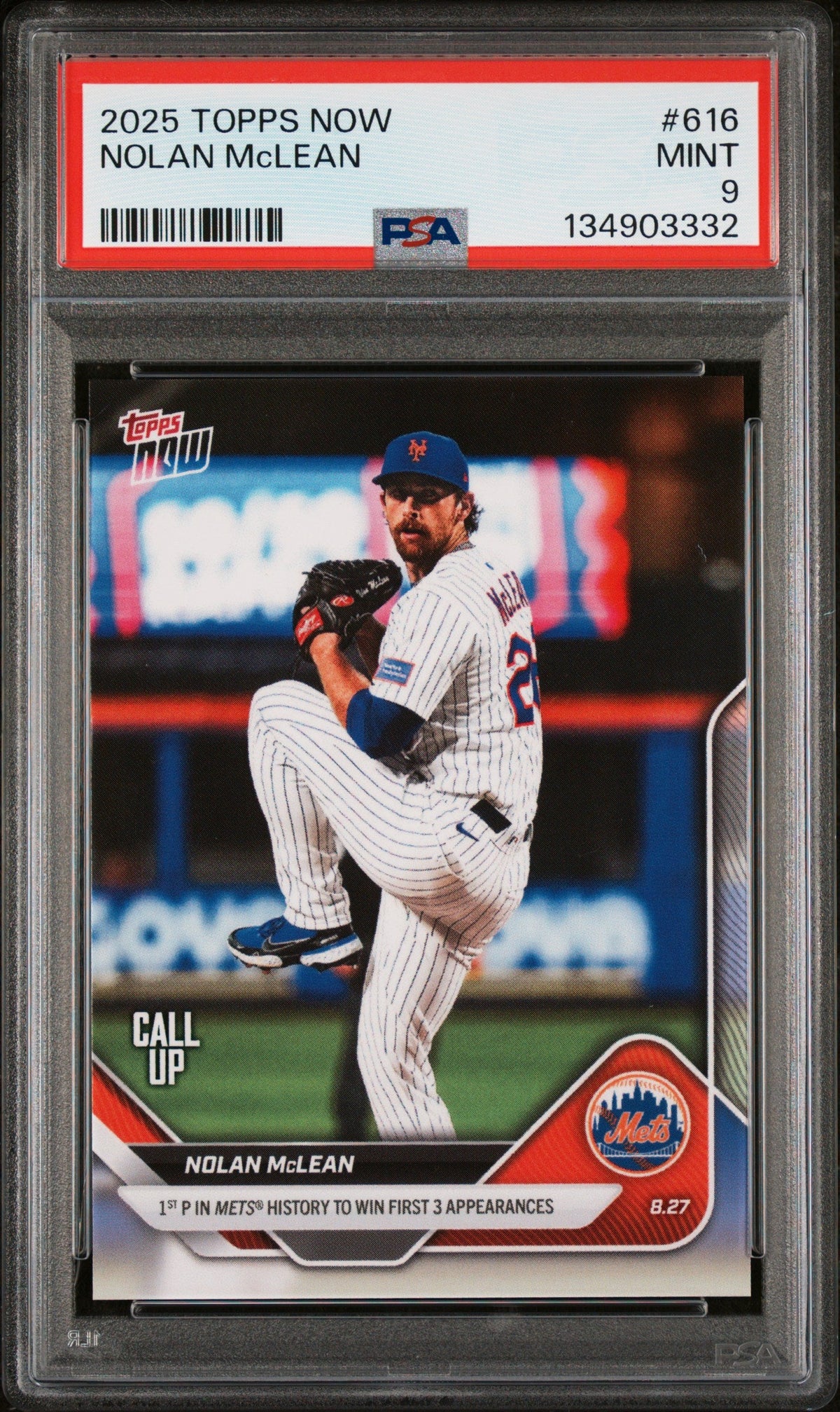 Graded 2025 Topps Now Nolan McLean #616 Rookie RC Baseball Card PSA 9 Mint