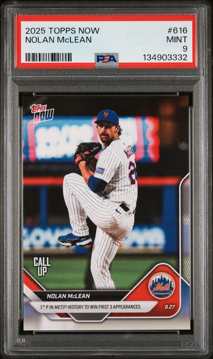 Graded 2025 Topps Now Nolan McLean #616 Rookie RC Baseball Card PSA 9 Mint