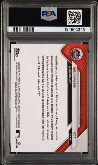 Graded 2025 Topps Now Nolan McLean #651 Rookie RC Baseball Card PSA 9 Mint