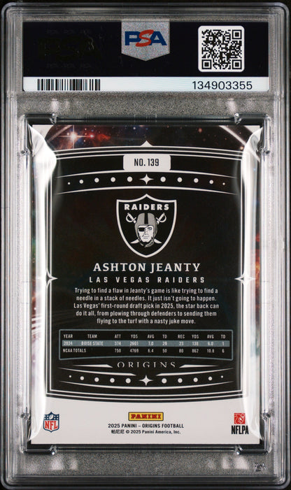Graded 2025 Panini Origins Ashton Jeanty #139 Rookie RC Football Card PSA 10 Gem Mint