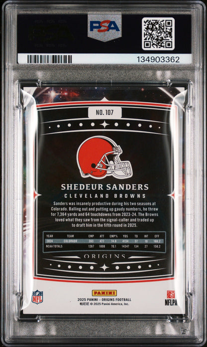 Graded 2025 Panini Origins Shedeur Sanders #107 Rookie RC Football Card PSA 10 Gem Mint