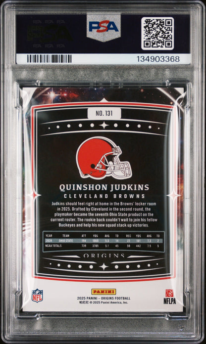 Graded 2025 Panini Origins Quinshon Judkins #131 Rookie RC Football Card PSA 10 Gem Mint