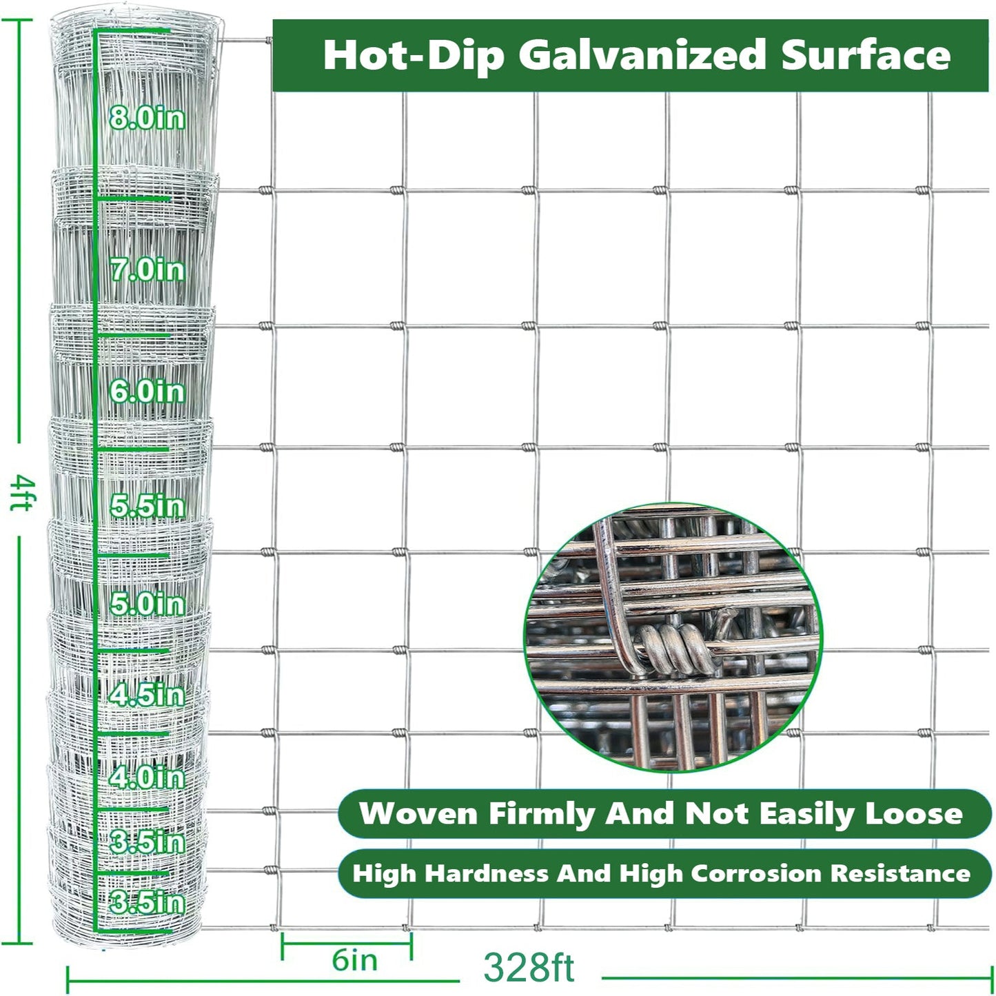 Farm Fence 4ft x 328ft 14-Gauge Heavy Zinc Coating Cattle Fence