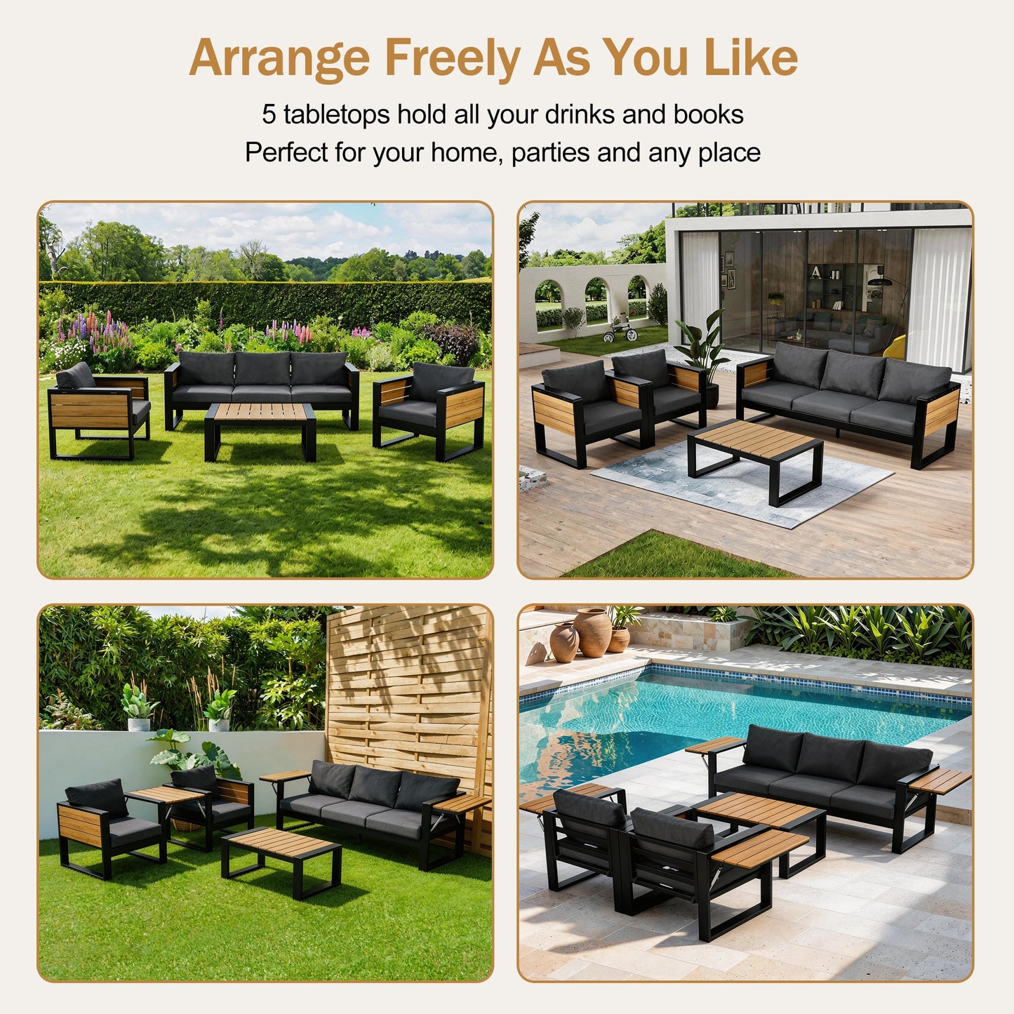 Aluminum Frame Large 4-Piece Outdoor Patio Furniture Set for 5 Person