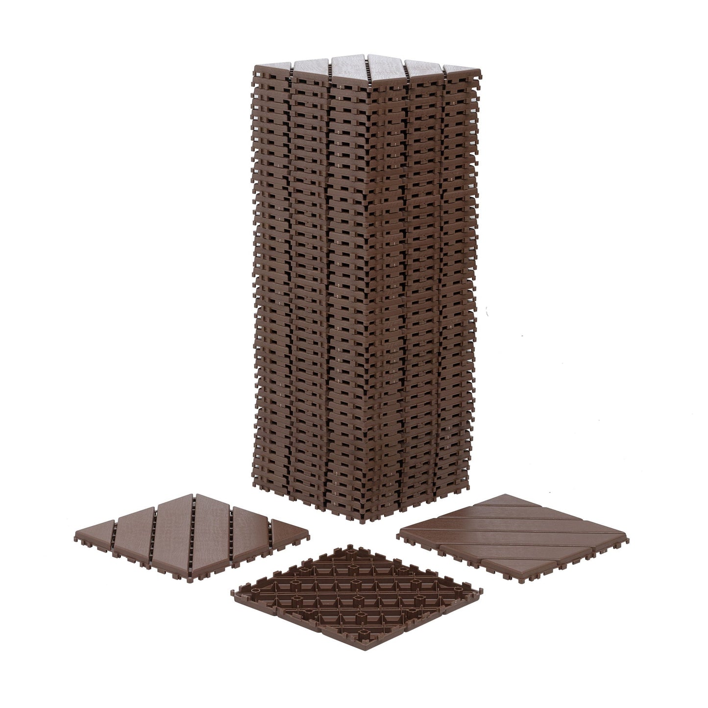 Interlocking Deck Waterproof Outdoor Patio Tiles (Set of 44) - Brown