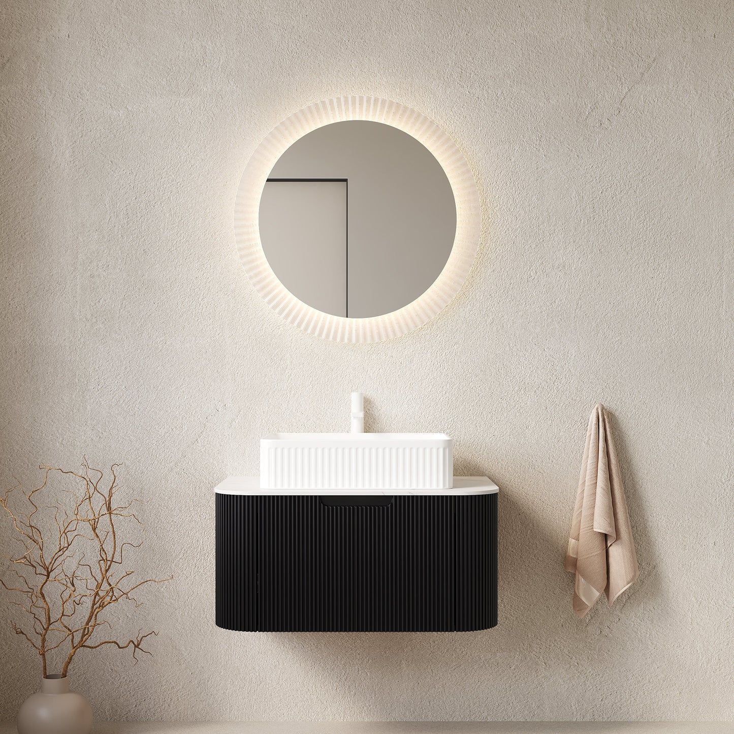 DINA 30" Bathroom Vanity & Sink, Floating Curved Edges Storage Cabinet