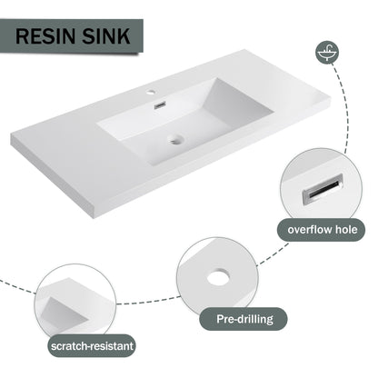 Modern Freestanding Bathroom Vanity With Resin Sink & Soft Close Cabinet Doors