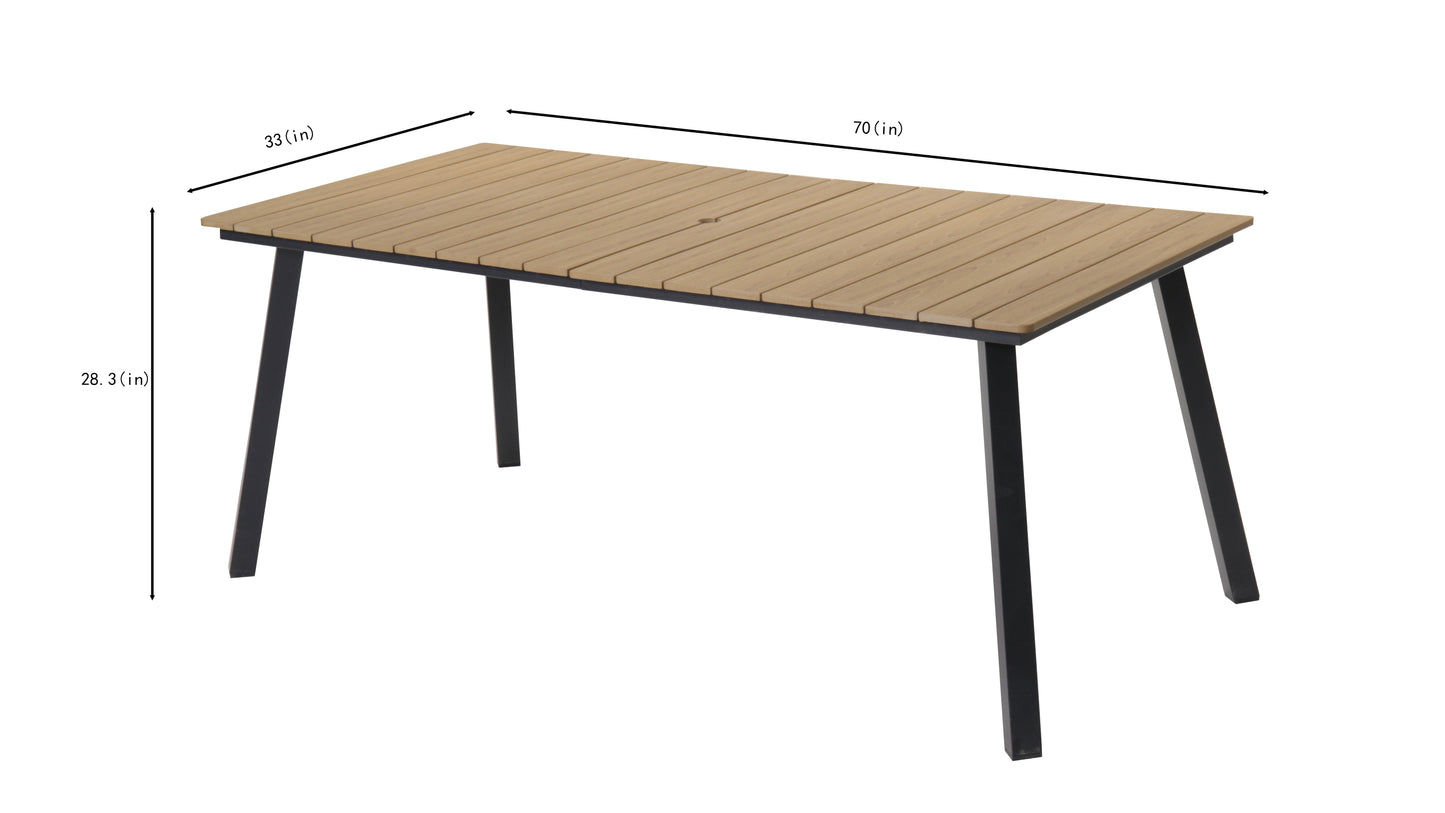 7-Piece Outdoor Wicker Dining Set with Wood-Plastic Composite Board Table