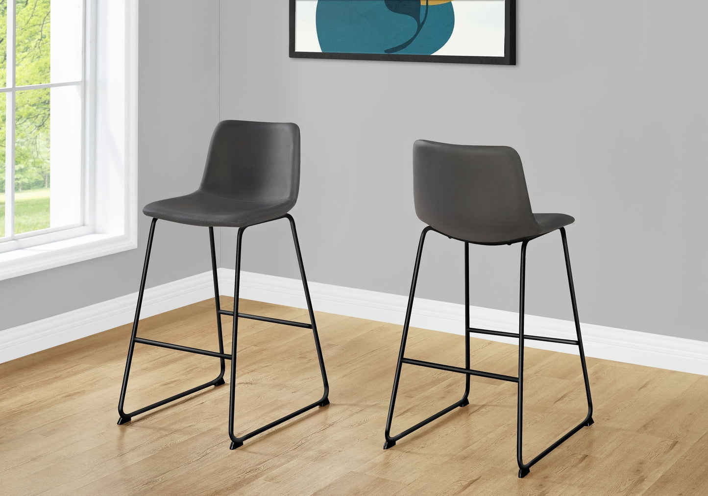 Bar Height Office Chair with Curved Backrest and Leather-Look Upholstery