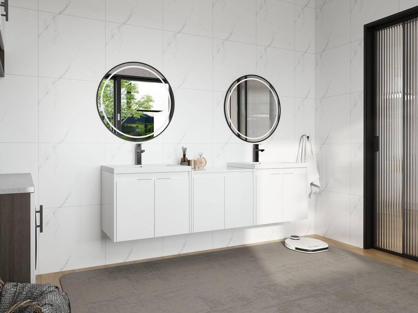 72" Bathroom Vanity With Resin Sink, Soft Close Doors and 1-Side Cabinet