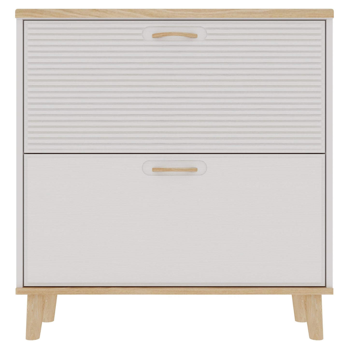 Narrow - Entryway Shoe Storage Cabinet With 2 Flip Drawers Legs - Natural / White