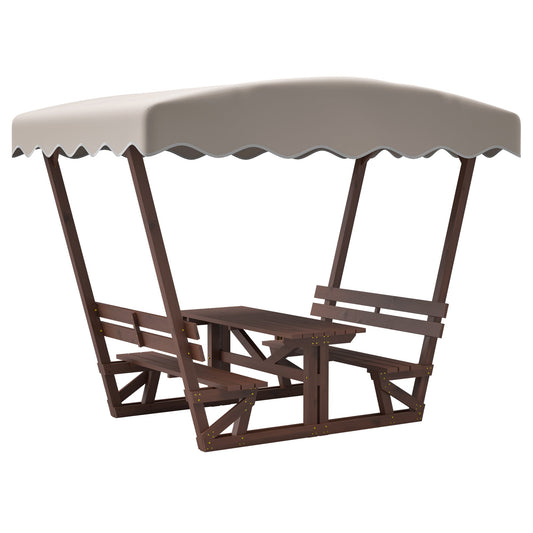 Outdoor Waterproof Solid Wood Picnic Table and Bench Set with Removable Canopy