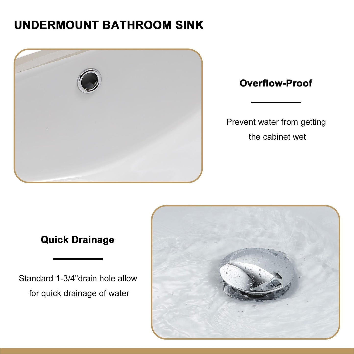 European Style Ceramic Rectangular Undermount Bathroom Sink With Overflow