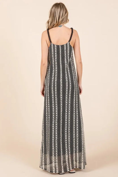 Striped Scoop Neck Beaded Strap Maxi Cami Dress