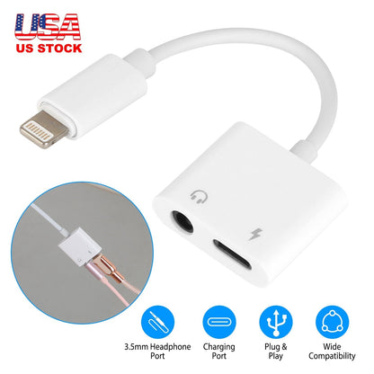 2 In 1 3.5mm Headphone Adapter Charger Audio Splitter Dongle Adapter Fit for iPhone 13/13Pro/SE/12/12 Mini/12 Pro/12 Pro Max/iPhone 11/11 Pro/11 Pro M