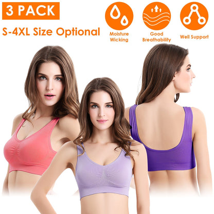 3 Pack Sport Bras For Women Seamless Wire-free Bra Light Support Tank Tops For Fitness Workout Sports Yoga Sleep Wearing