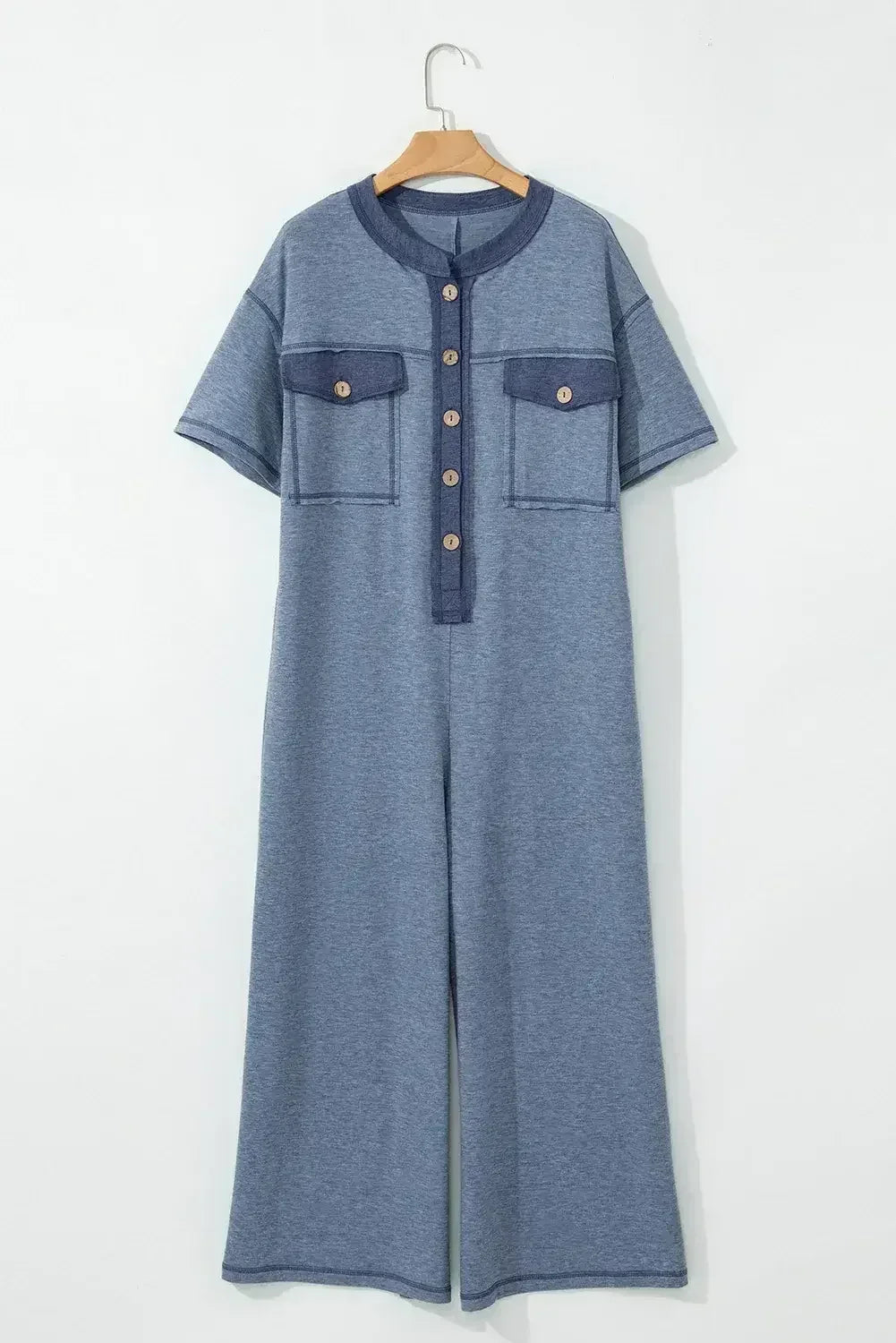 Jet Stream Patchwork Pocket Short Sleeve Jumpsuit