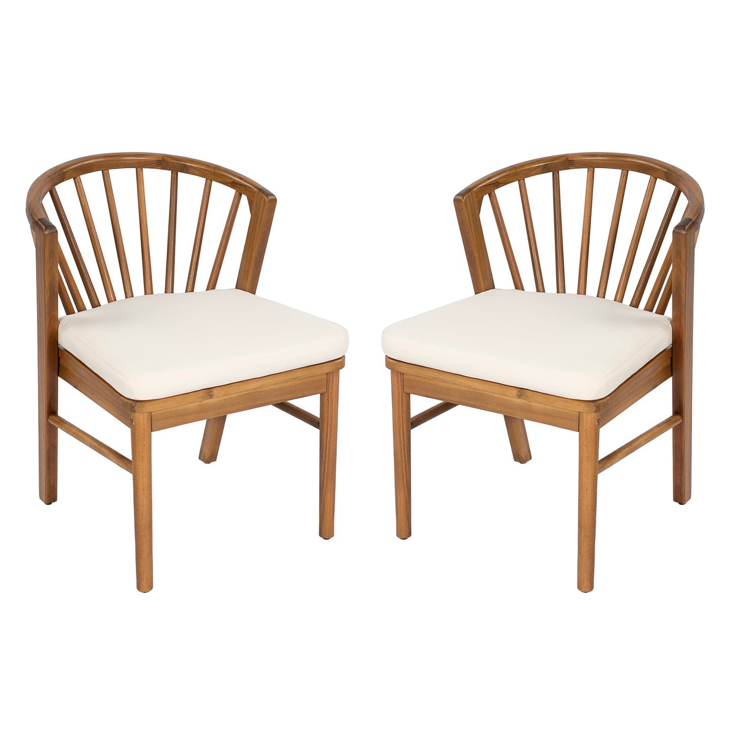 Outdoor Dining Chairs Set of 2, Acacia Wood Patio Chairs with Cushions