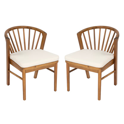 Outdoor Dining Chairs Set of 2, Acacia Wood Patio Chairs with Cushions