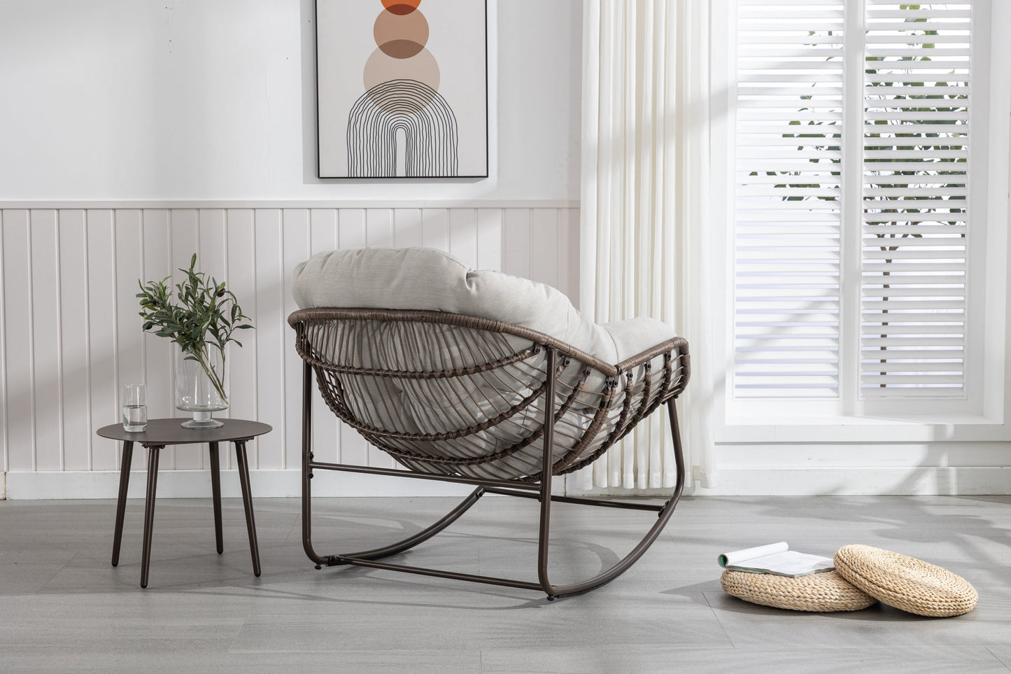 Outdoor Rattan Rocking Chair with Padded Cushion