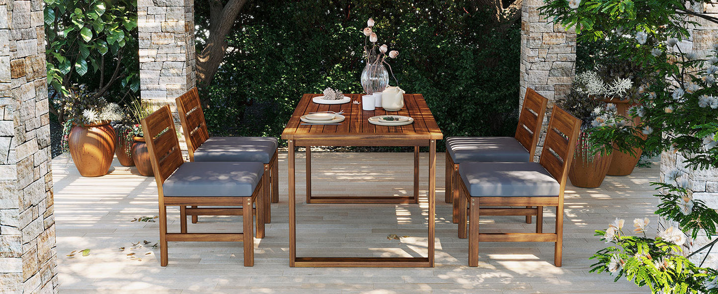 U_STYLE Farmhouse 5-Piece Outdoor Patio Dining Set with Adjustable Legs