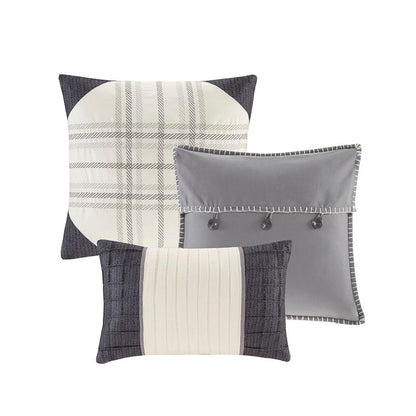 7 Piece Herringbone Comforter Set Grey King