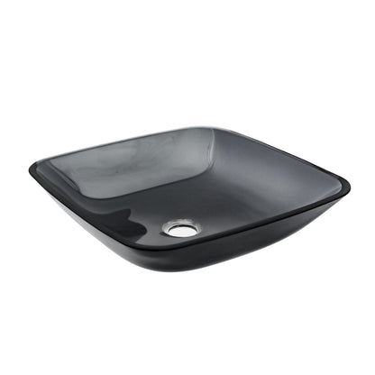 Square Vessel Sink For Bathroom, Above Counter Design With Pop Up Drain, Smooth Rounded Edges - Gray