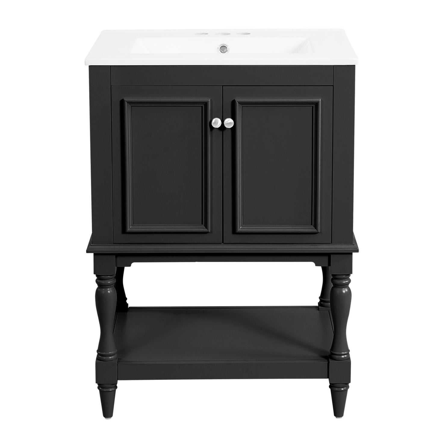 Modern Bathroom Vanity With Sink, Rectangular Cabinet With Open Shelf And Closed Storage