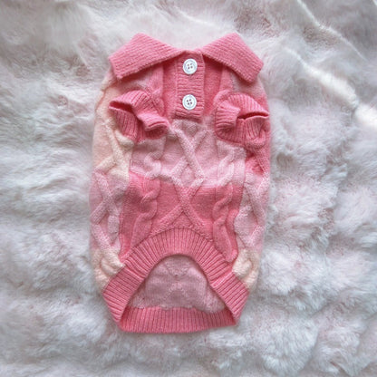 Plaid POLO-collar Cardigan Sweater For Small And Medium-sized Pets