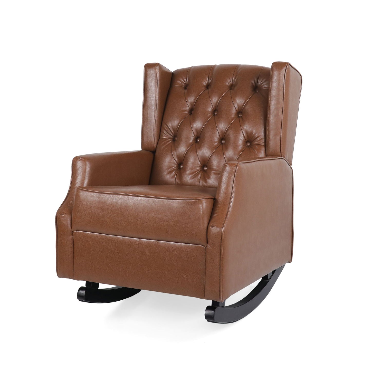 Moss Upholstered Rocking Recliner With Diamond Tufting And Wingback - Light Brown