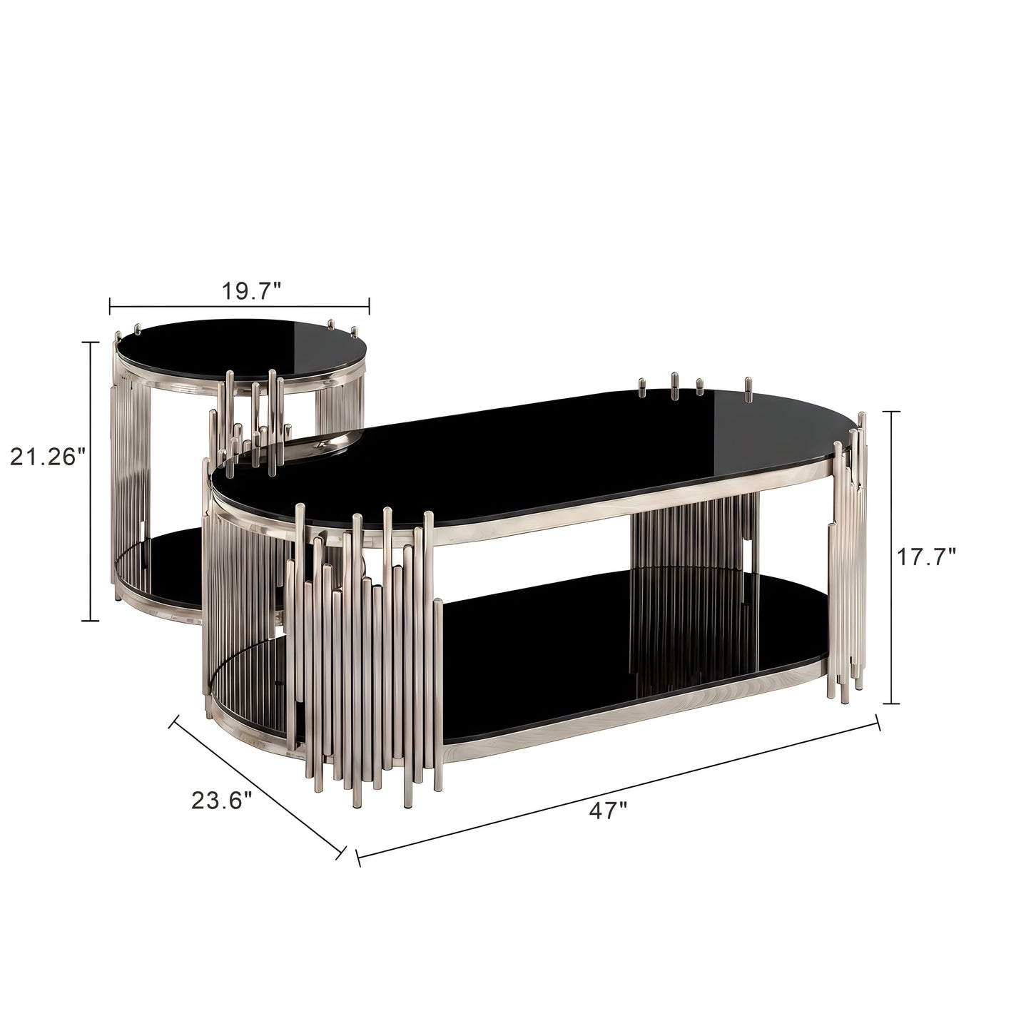 Modern Luxury Coffee Table and Side Table Set, 2-Piece Oval