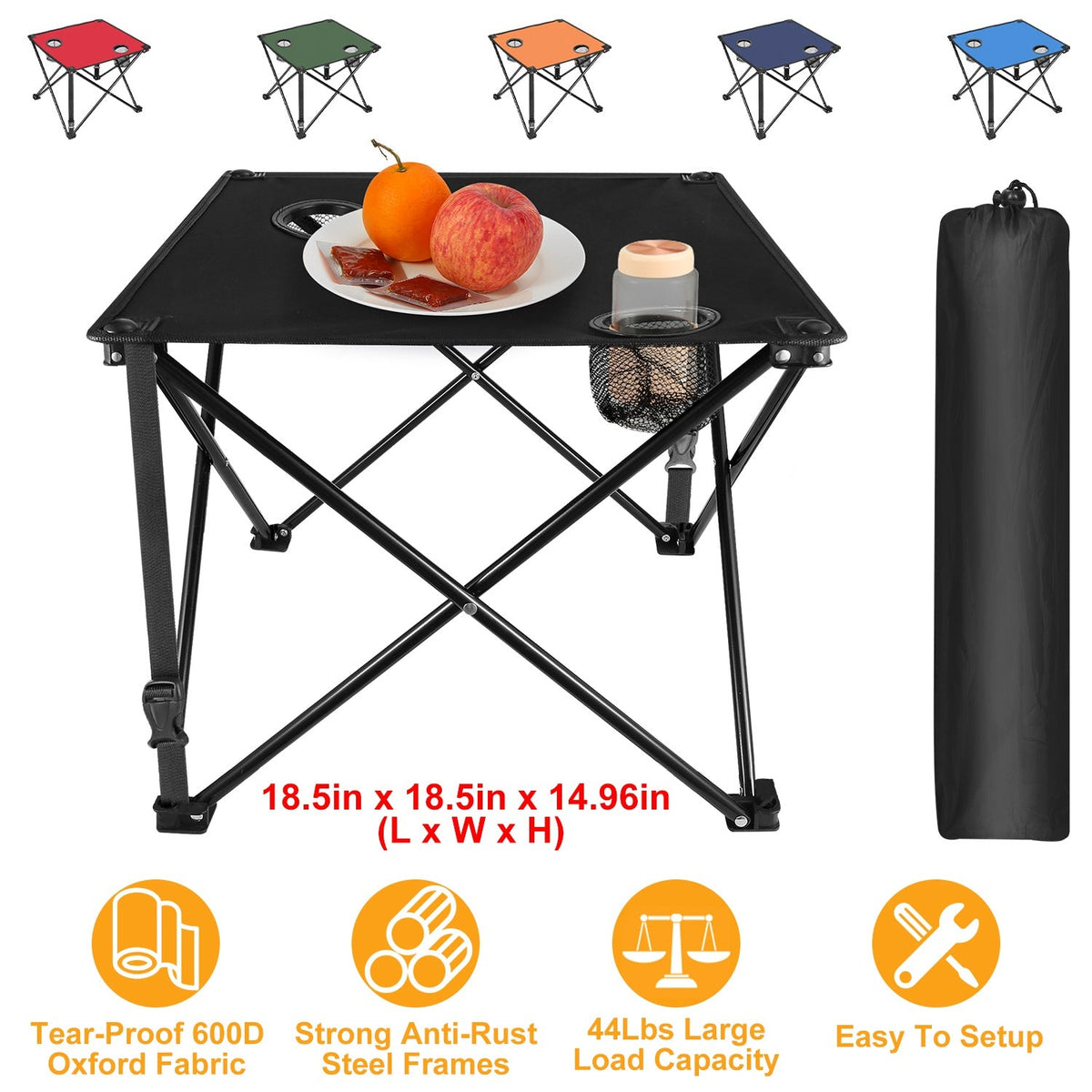 Portable Folding Camping Table with Cup Holders & Carry Bag
